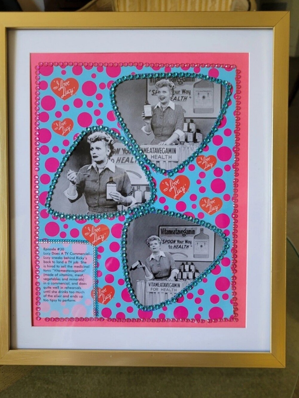 I LOVE LUCY PHOTO COLLAGE "VITAMEATAVEGAMIN" Embellished with Rhinestone Accents